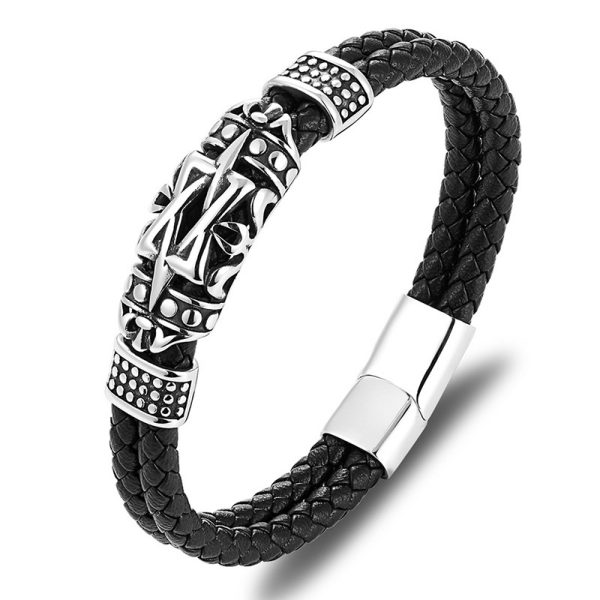 Fashion Stainless Steel Leather Braided Bracelet